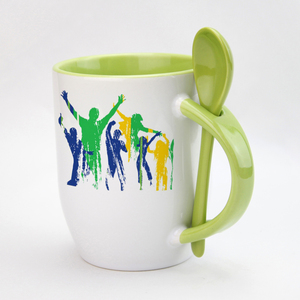 Tazza in Ceramica Colorata Topjlh da 11oz con Manico e Cucchiaio Colorato, Logo Personalizzato, per Caffè e Arredamento Casa, Uso Doppio - Product Image 5