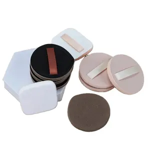 Premium Zacht Pu Leer Flocking Nbr Make-Up Puff Custom Logo Foundation Luchtkussen Cosmetische Losse Poederdons