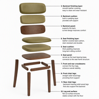 Chaise de salle à manger moderne en bois avec assise et dossier rembourrés, structure en bois massif, chaise d'appoint pour salle à manger