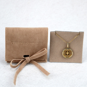 Custom Embossing logo Velvet Gift Bags Suede Envelope Jewelry Packaging Pouch Bag with Insert Card for Necklace Rings Display - Product Image 1