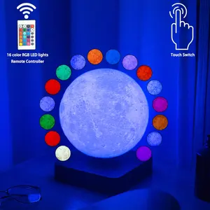 RGB 16 Color LED Starry Colorful Single Color LED Moon Light Remote Touch Control Magnetic Floating 3D Moon Bedroom Light