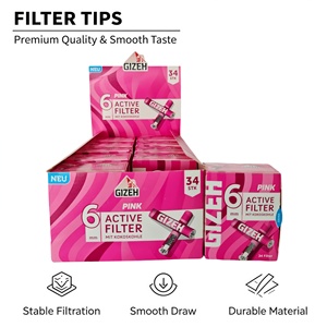 GIZEH Pink - Puntas de Filtro Activas de 6 mm con Carbón de Coco, 34 Unidades, Filtros Desechables para Cigarrillos, Rollos Slim - Product Image 1