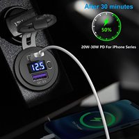 Chargeur de voiture rapide 48W PD Type C QC 3.0, prise USB C 12V, étanche à la poussière, avec voltmètre, interrupteur marche/arrêt