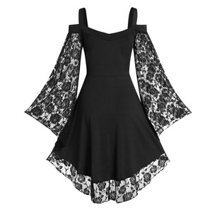 Gothic Vintage Lace Patchwork Women Dress <strong>Plus</strong> <strong>Size</strong> <strong>Goth</strong> Bandage Ladies Spaghetti Strap Dresses - Product Image 3