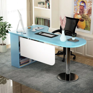 โต๊ะทำงานมุมโค้งเรียบง่ายทันสมัย พร้อมชั้นวางหนังสือ ทำจากเมลามีน โต๊ะคอมพิวเตอร์เดี่ยวสำหรับใช้ในบ้านหรือสำนักงาน - Product Image 2