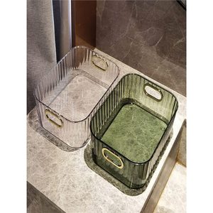Boîte de rangement rectangulaire en acrylique de luxe 18L, organiseur de bijoux écologique, bac à cosmétiques de bureau avec poignées pour maquillage et soins de la peau - Product Image 1