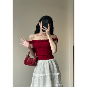 Camisetas Casuales de Mujer de la Mejor Calidad, 100% Algodón, Ropa para Verano, Estilo Natural y Femenino, Cuello Bardot con Volantes, Muestra Gratis - Product Image 1