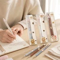 Stylo Gel à Bille 0,5 mm en Plastique Personnalisable, Motif Ours de Dessin Animé Mignon, Fournitures Scolaires pour Étudiants, 2 Pièces/Boîte, Encre Noire