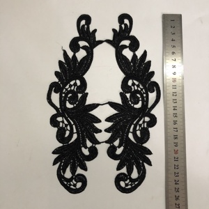 Motivo di Applique <span class=keywords><strong>in</strong></span> <span class=keywords><strong>pizzo</strong></span> <span class=keywords><strong>nero</strong></span> solubile <span class=keywords><strong>in</strong></span> acqua brillante per abito da sposa LT20438 - Product Image 5