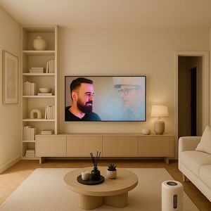 Meuble TV au design moderne Support TV flottant pour petit salon avec cheminée pour idées de décoration de salon - Product Image 6