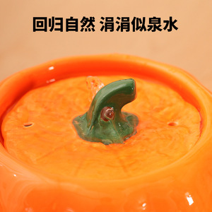 Fontaine à eau pour animaux de compagnie en céramique en forme de citrouille 180mm 200mm avec filtre pour chat et bol à circulation automatique - Product Image 4