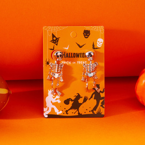 Boucles d'oreilles pendantes <span class=keywords><strong>squelette</strong></span> articulé <span class=keywords><strong>corps</strong></span> entier Halloween, 2 couleurs (argent et noir), unisexe, style gothique punk cosplay - Product Image 3