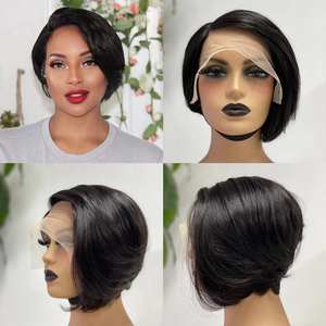 Perruque <span class=keywords><strong>courte</strong></span> en dentelle 13x4 Hot Beauty, coupe pixie, vente en gros, 100% cheveux humains brésiliens, perruque bob <span class=keywords><strong>avec</strong></span> <span class=keywords><strong>frange</strong></span> pour femmes noires - Product Image 5
