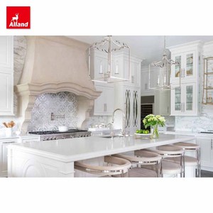 Mỹ mặt khung tuôn ra Inset Trắng rắn gỗ tủ bếp với mullion gương cửa và kệ kính đá vôi phạm vi mui xe - Product Image 2