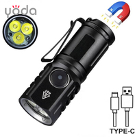 3 LED 1100 Lumen, Basis Magnetik & Klip, Ukuran Saku Portabel, Dapat Diisi Ulang USB, Lampu EDC untuk Berkemah di Luar Ruangan. Senter LED Mini