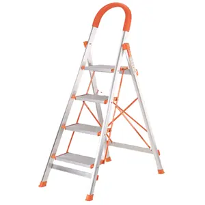 Foldable and extension 4 wide steps aluminum household ladder