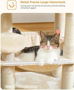Arbre à chat d'usine avec tour en métal et hamac en peluche, maisonnette à 2 portes, 6 étagères et griffoirs - Product Image 4