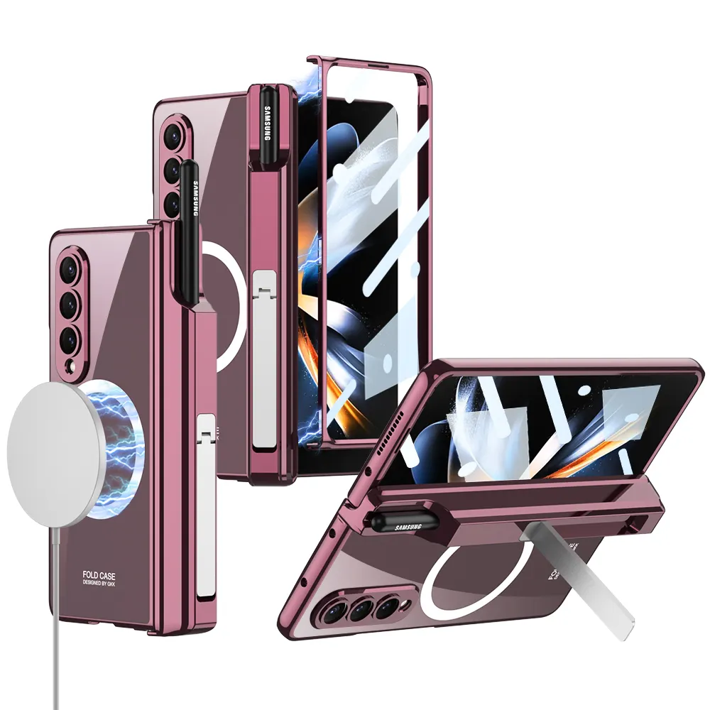 Samsung Galaxy Z Fold 4 Case Transparent with S Pen Tempered Film Stand Full Protective for Fold 4 Magnetic Cover