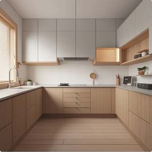 Meubles de cuisine en contreplaqué imperméable, armoires de cuisine modernes en bois et accessoires - Product Image 2