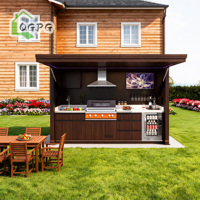 Cuisine extérieure modulaire en acier inoxydable 304 avec levage hydraulique électrique, intégrant barbecue, évier et réfrigérateur, pour jardin, directement de l'usine