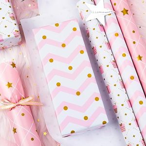Pink girl-themed golden star dot gift box pattern lithographed <b>paper</b> <b>wrapping</b> <b>paper</b> for girl baby shower birthday party wedding - Product Image 4