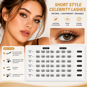 Extensions de <span class=keywords><strong>cils</strong></span> DIY réutilisables, faits à la main, 6 rangées, en cheveux synthétiques, effet naturel glamour, application facile, avec étiquette personnalisée - Product Image 1