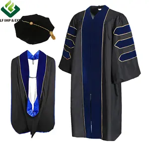 Wholesale Doctoral Gown Tam Black Trim with Gold Piping graduation gown Deluxe Doctoral Gown Uniform phd dress