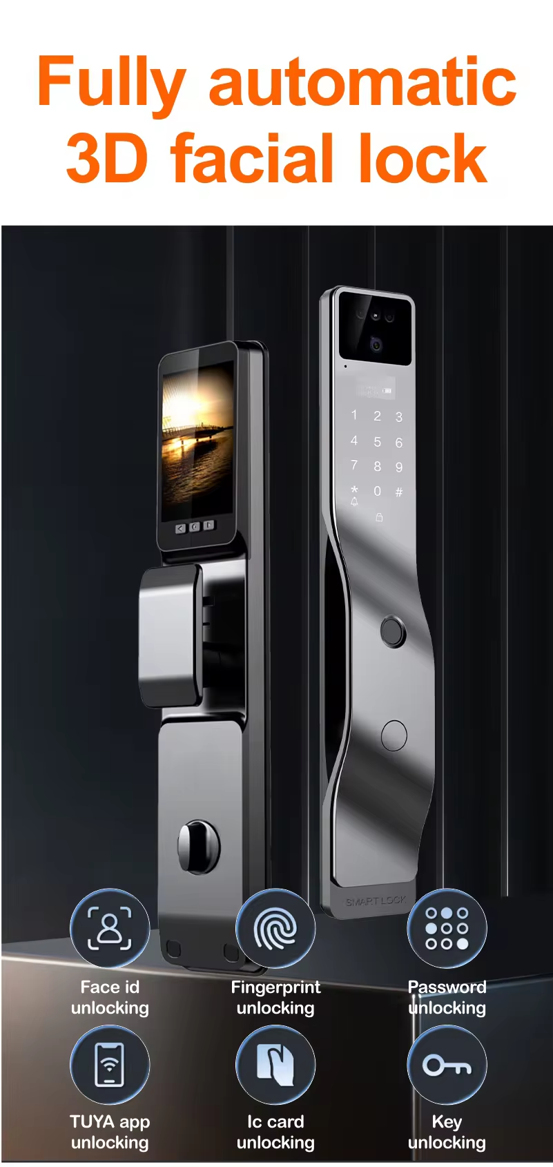Fully Automatic Smart Door Lock 3D Facial Recognition Biometric Fingerprint HD Screen Camera Cloud Storage Wifi Tuya APP · image 5