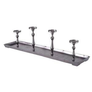 Centros de mesa Decoraciones Soporte de aluminio único Best Seller Niquelado 4 Soportes para velas con bandeja rectangular - Product Image 2