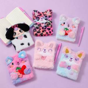 Cute Cat Fuzzy <b>Journal</b> Writing Pad A6 Ruled 160 Pages Lovely Animal Notebook Kids Plush Diary for Girls Women Teens - Product Image 1