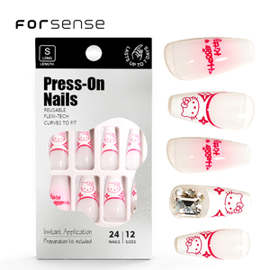 Personalizado hecho a mano lindo <span class=keywords><strong>Hello</strong></span> <span class=keywords><strong>Kitty</strong></span> prensa en las <span class=keywords><strong>uñas</strong></span> diseñador <span class=keywords><strong>de</strong></span> dibujos animados reutilizable desgaste <span class=keywords><strong>uñas</strong></span> postizas al por mayor lujo <span class=keywords><strong>3D</strong></span> ataúd <span class=keywords><strong>uñas</strong></span> postizas - Product Image 1