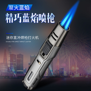 JOFI Metal Jet Lighter Double Flame Windproof Portable Cigar Welding Torch Silver Refillable Butane <b>Gas</b> Business Gift - Product Image 3