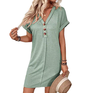 Vestido de Mujer de Color Sólido <span class=keywords><strong>con</strong></span> Hombros Descubiertos, Cuello en V y Manga Enrollada, <span class=keywords><strong>con</strong></span> Hebilla Versátil, Moda Europea y Americana de Verano 2026 - Product Image 1