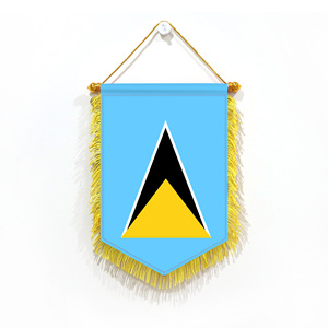Wholesale Custom 11.81X7.87In St. Lucia Fringed Brocade <b>Flag</b>, Office Decorative <b>Flags</b> with Bright and Long Lasting Colors - Product Image 1