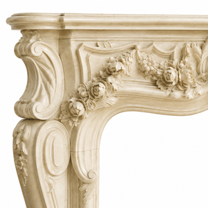 Traditional Marble <b>Fireplace</b> Mantel With Ornate Carving Super Cream Marfil Stone Indoor Wood Burning Hearth For Dining Room - Product Image 3