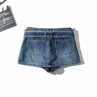 Jean court bleu foncé pour femmes, taille basse, Sexy, mode, ceinture, Mini jupes, Shorts