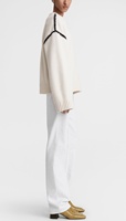 Pull d'hiver de luxe OEM pour femmes, pull en laine noir et blanc avec manches évasées, broderie à la main, pull en laine épaisse pour femmes