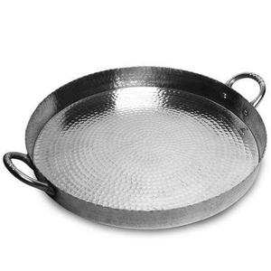 HMS di alta qualità grande antico rotondo capesante vassoio da portata acciaio martellato e ottone cibo vassoio - Product Image 1