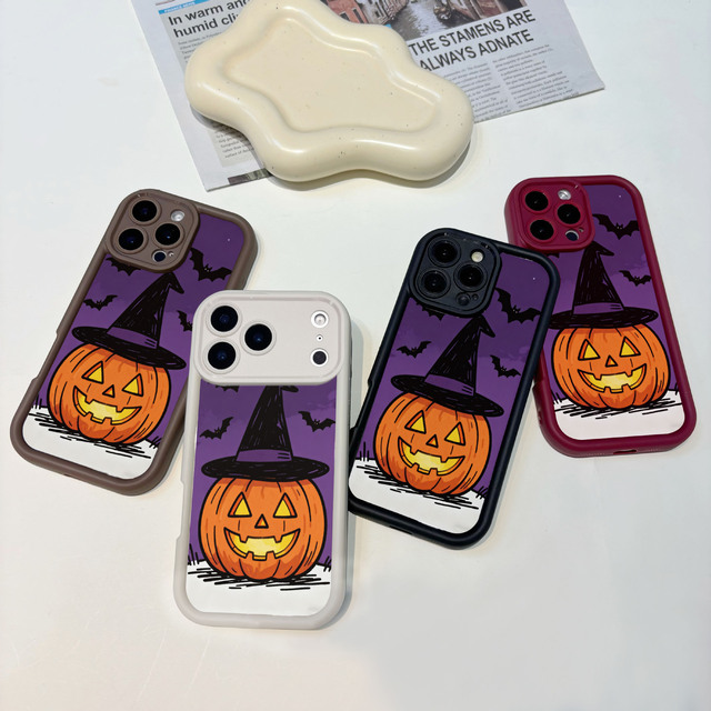 Halloween Sports Design PU Material Magnetic Ring Holder Phone Case for 16 17 18 Pro Max Cute Bat Background Shockproof