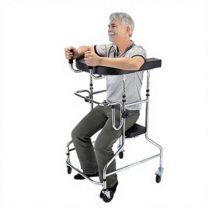 Folding <b>Walker</b> With Seat Four Legged Wheeled Mobility Aid For <b>Elderly</b> Stroke Rehabilitation Support - Product Image 5