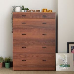 Wooden Walnut Color 5-Drawer Chest, Bedroom Storage Chest - <b>Large</b> Capacity, Sturdy Construction, Factory Direct - Product Image 3
