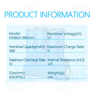 Yüksek Deşarj Oranlı EBAK IFR18650 1800mAh Lifepo4 Hücreler 18650 1800mAh 3.2V Hücreler İHA Silindirik Lityum İyon Piller için - Product Image 2