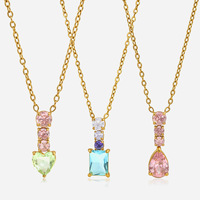 Collier pendentif en acier inoxydable avec pierres CZ colorées en forme de cœur, poire et rectangle, bijoux minimalistes dorés pour femmes