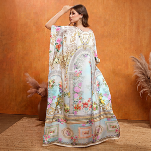 High Quality Designer Turkish Style <b>Kaftan</b> Women Polyester Handmade Batwing Sleeves V Neck Regular Fit Flared Hem Midi Party - Product Image 1