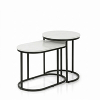 Tables d'appoint gigognes industrielles minimalistes, plateau en béton blanc, base en métal noir, table basse gigogne d'appoint pour salon