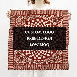 2024 Hot Sale Fashion Custom Logo Printed Head <b>Scarf</b> Solid <b>Black</b> Silk Satin Cotton Bandana - Product Image 1