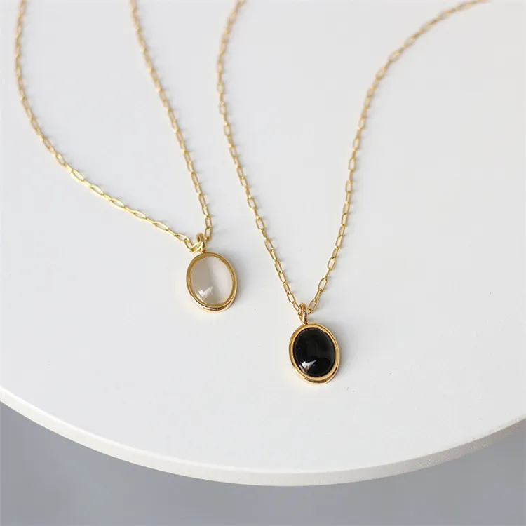 Черно-белое бархатное блестящее овальное винтажное Ожерелье «кошачий глаз» цепь из титановой стали покрытая 18-каратным золотом сохраняющая цвет