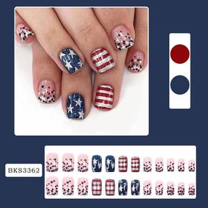 Faux ongles amovibles à motifs drapeau américain, pentagramme et rayures, style européen et américain, pour manucure courte - Product Image 2