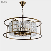 Lampe pendante ronde de luxe de plafond en cristal d'or moderne hôtel salon lustres d'intérieur à LED lumières 8 ampoules
