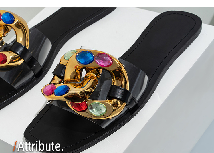Candy Color Rhinestone Flat Women's flip-flops Fashion Metal Buckle Transparent Slipper Sandals